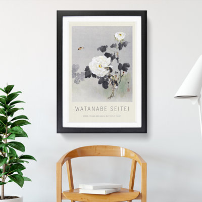 Young Bird and Butterfly Print by Watanabe Seitei - Picture Frame Painting