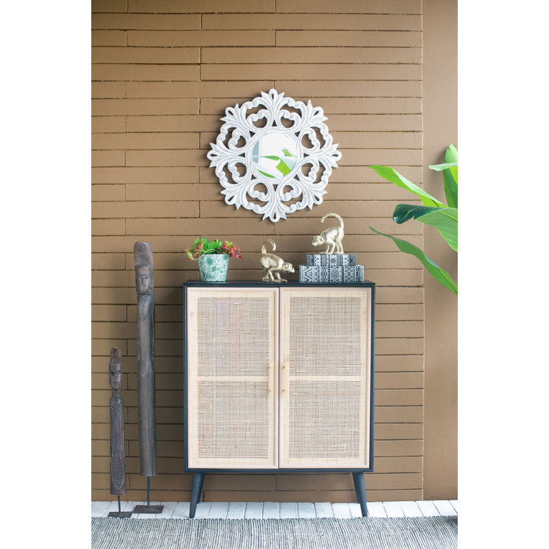 Miroir mural rustique sculpté rond - 23,5 po de diamètre - Blanc