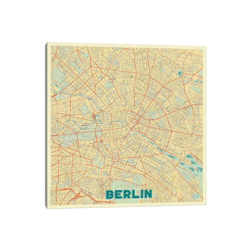 Berlin Retro Urban Blueprint Map by Hubert Roguski - Wrapped Canvas Print, 30.48 cm H x 30.48 cm W