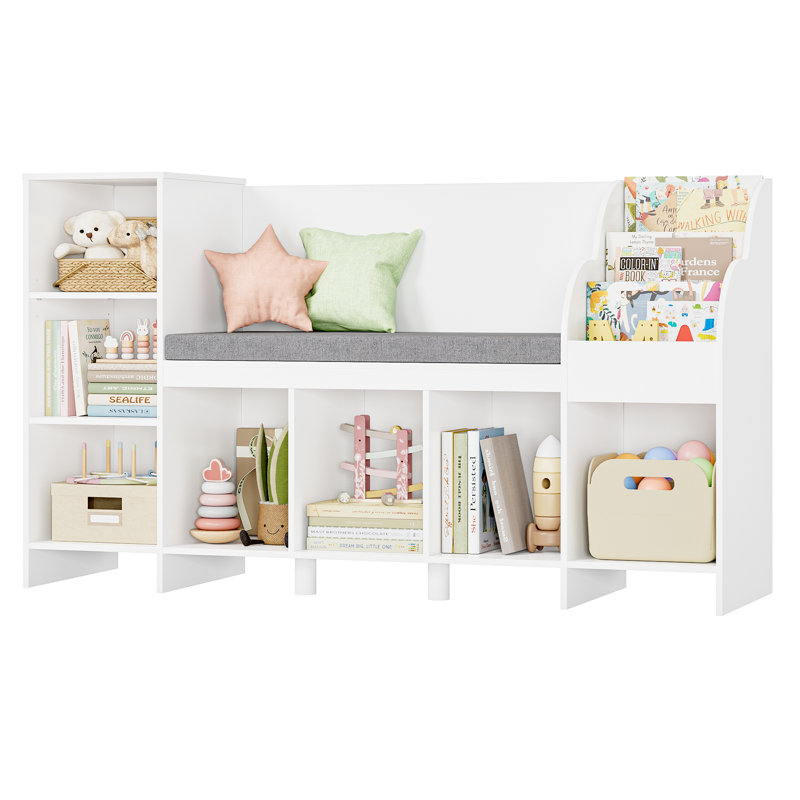 54.5''W  Bookcase With Soft Cushion Reading Nook, Display Shelf