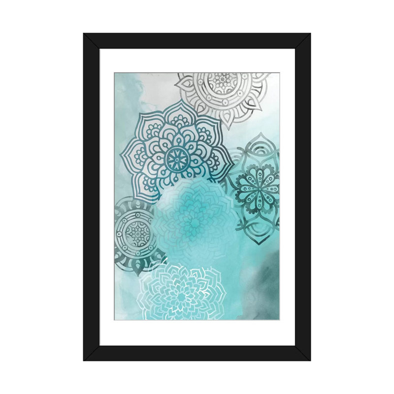 « ink tache mandala i », impression sur toile, H 24 po x l 16 po x P 1 po, Papier d'art encadré noir, Blanc