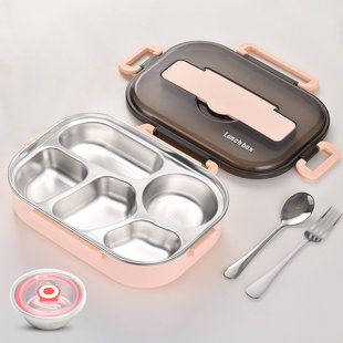 Stainless Steel Bento Box With 4 Compartments For Teens And Office Workers  - Includes Liner And Cutlery - Perfect For School And Work - Kitchen  Supplies For Teenagers And Workers - Back