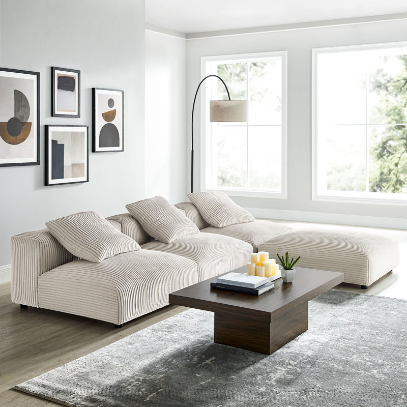 Canapé modulaire rembourré 4 pièces Solace, Velours côtelé amande