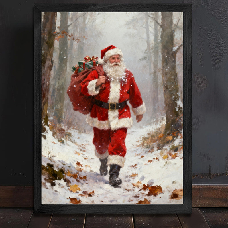 Reproduction d'art encadré noir encadré noir «Santa Claus Forest Christmas», H 37 po x l 25 po