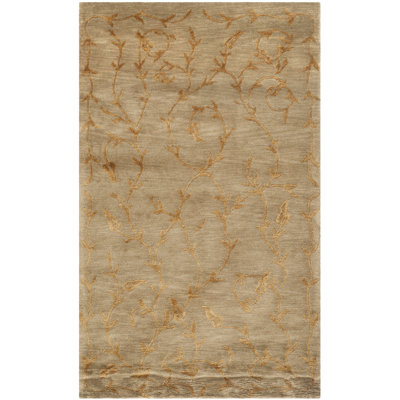 Claussen Floral Hand Knotted Silk/Wool Gold Area Rug
