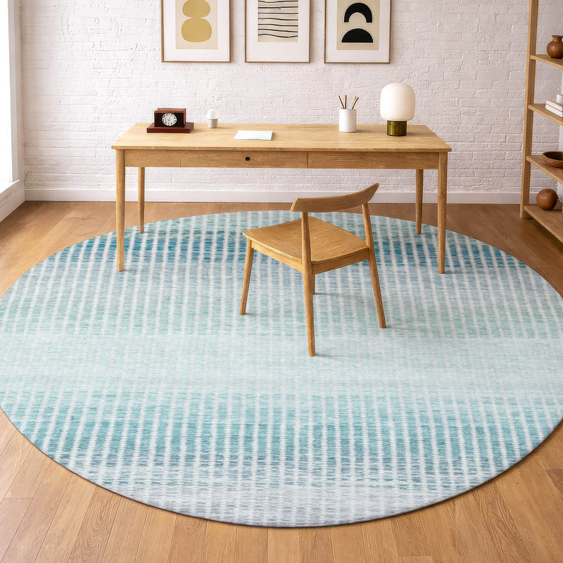 Premium Machine Washable Mayfield AMF2313 Stripes Rug, Blue, 8' Round