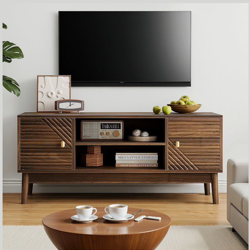 Meuble télé de 43,31 po, meuble télé de style Mid-Century moderne pour téléviseur 32/45 po, centre de divertissement avec rangement, console média