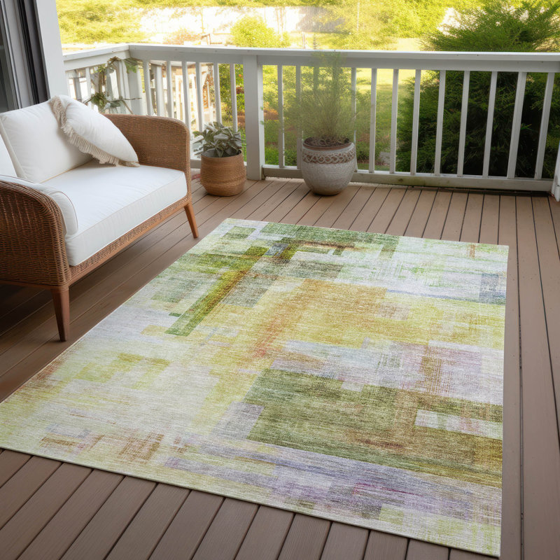 Mireya Green Washable Indoor-Outdoor Rug - , 3' x 5'