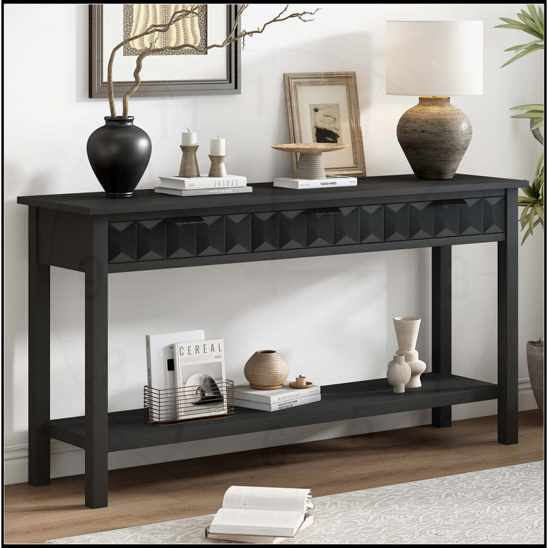 Console moderne avec placage de sapin et design distinctif, Noir, noir, noir, noir