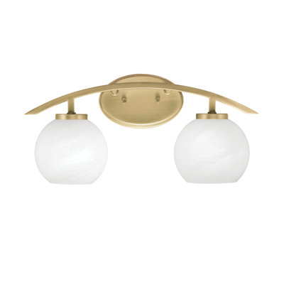 Kurve 2 Light Bath Bar Shown In New Age Brass Finish With  5.75" White Marble Glass