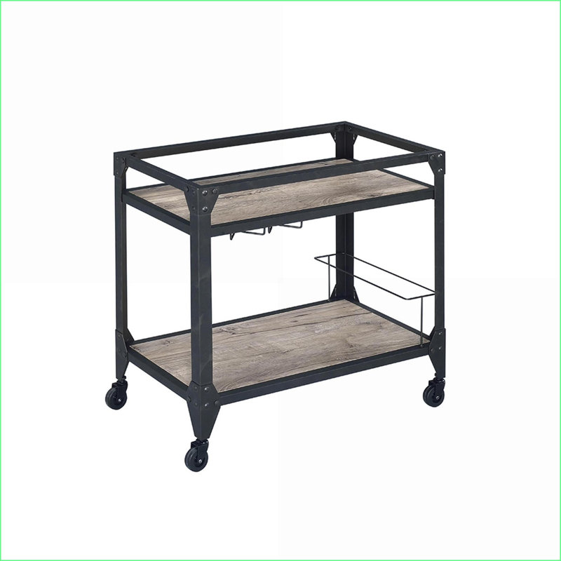 Kitchen Carts Industrial 2-Shelf with Stemware Rack &amp; Wine Storage, Rustic Oak &amp; Charcoal Gray | Industrial | Wood+Metal