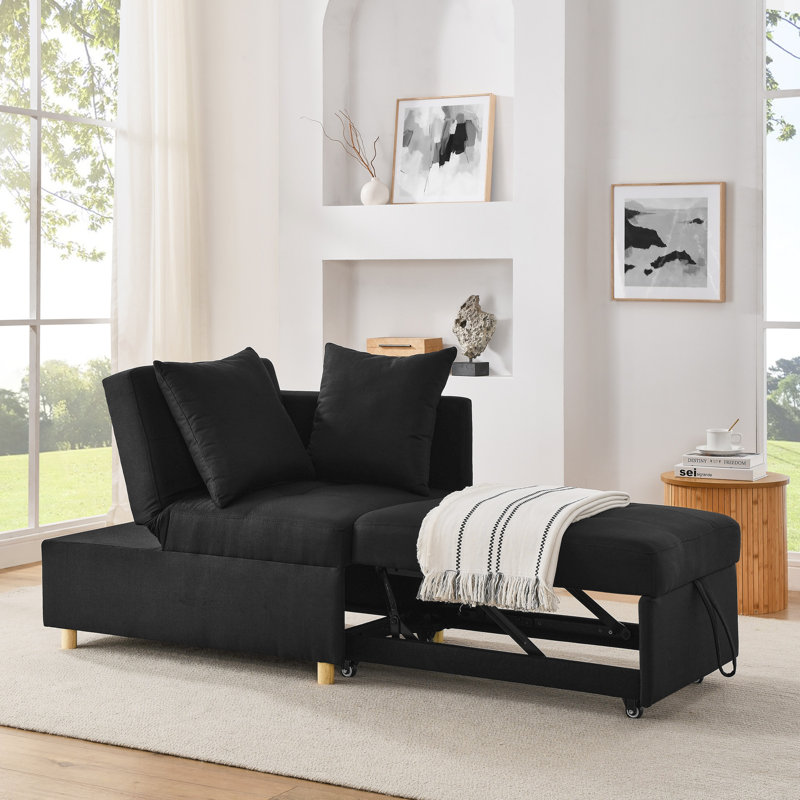 Convertible Sleeper Sofa Chair Adjustable Backrest Recliner With Pullout Sofa Bed With Wheels, Modern Linen Fabric For Living Room For Tight Spaces