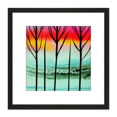Winter Trees Bright Sunset Watercolour - Single Picture Frame Print