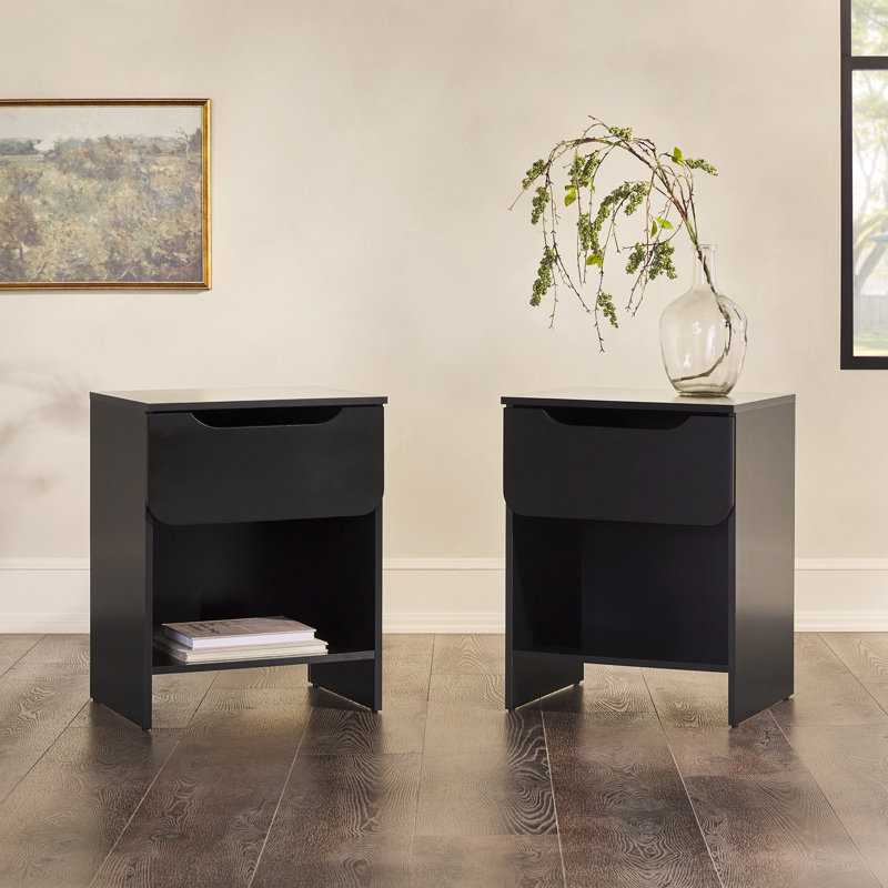 Carmet 1-Drawer Nightstands with Storage Cubby, Black