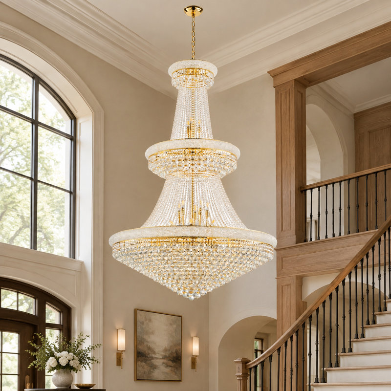 Lustre empire 32 "avec cristaux, or, Doré, 42 lumières