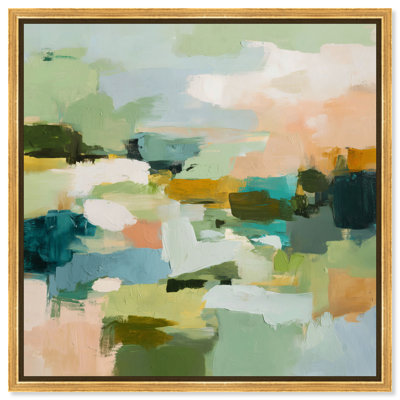 Murmures de la forêt I, impression sur toile encadrée, décoration murale abstraite par Art Remedy, cadre doré, 20 x 20