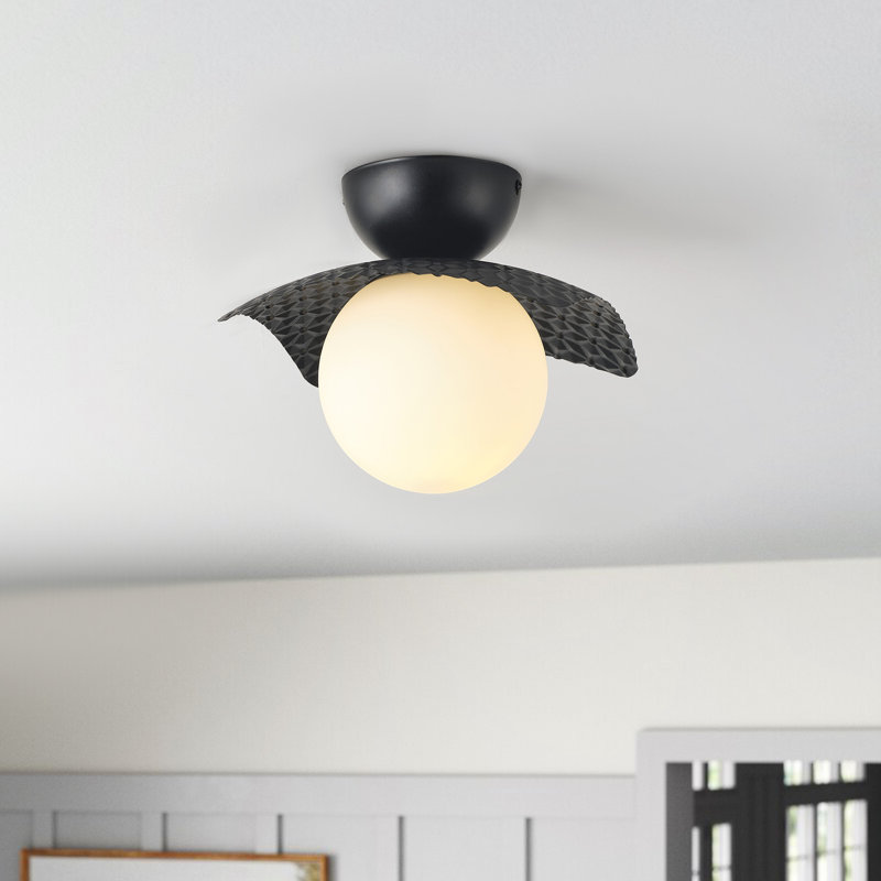 Plafonnier 1 lumière en forme de boule en fer forgé noir et blanc