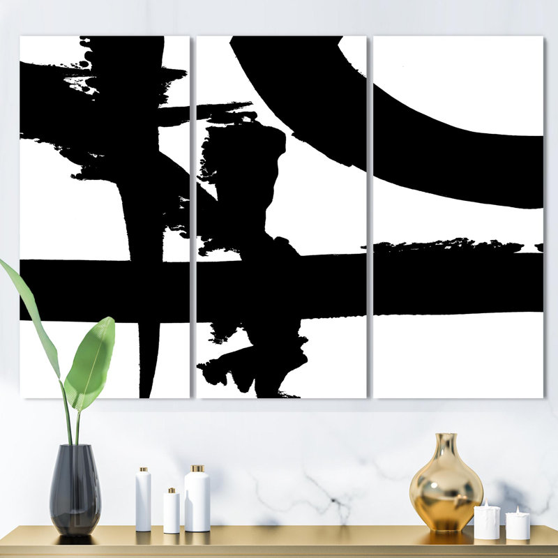 Abstrait noir et blanc, croisement de chemins, impression sur toile, pièces multiples - Crossing Paths I
