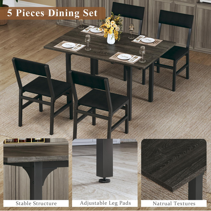 Ensemble de table de salle à manger pliable 5 pièces avec plateau en bois extensible, H 30,3 po x l 31,5 po x P 47,2 po, Gray