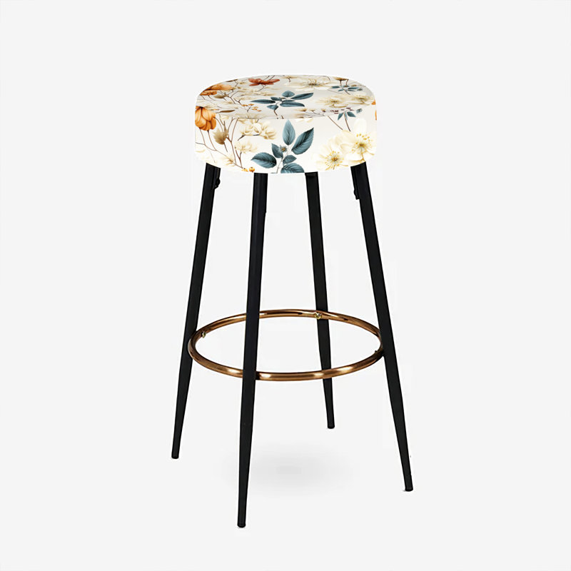 Ensemble de 2 tabourets à imprimé animal, Fleurs d'automne orange et blanches