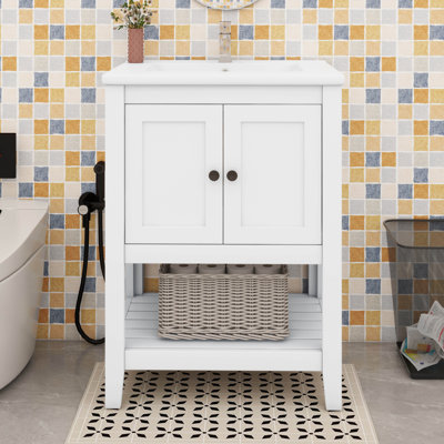 Meuble-lavabo 24 po avec lavabo en céramique, meuble-lavabo avec armoire et tablette ouverte 24 po