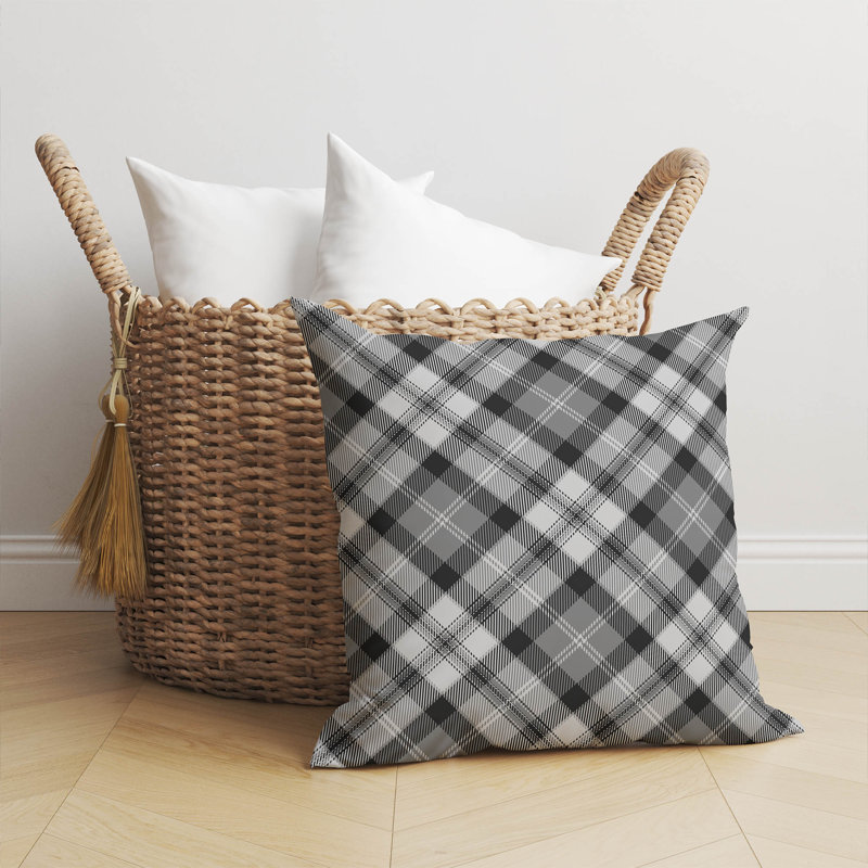 Anthony Plaid Taupe Throw Pillow, Grey/Charcoal, 20"H x 20"W