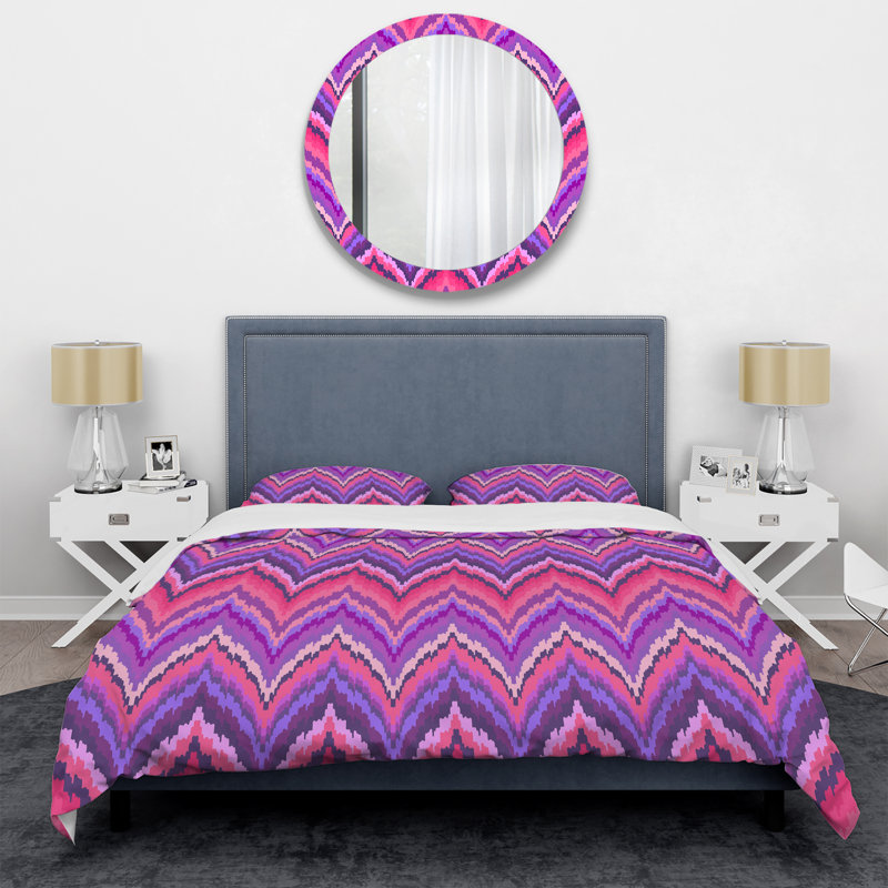 Mauve ikat Ogee - ensemble de housse de couette abstrait - microfibre de polyester