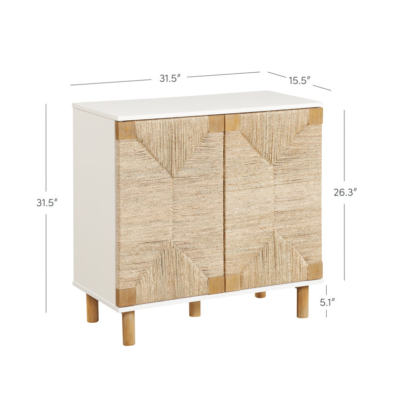 Armoire d'appoint Debets avec tablettes réglables et base en bois massif, Blanc chaud