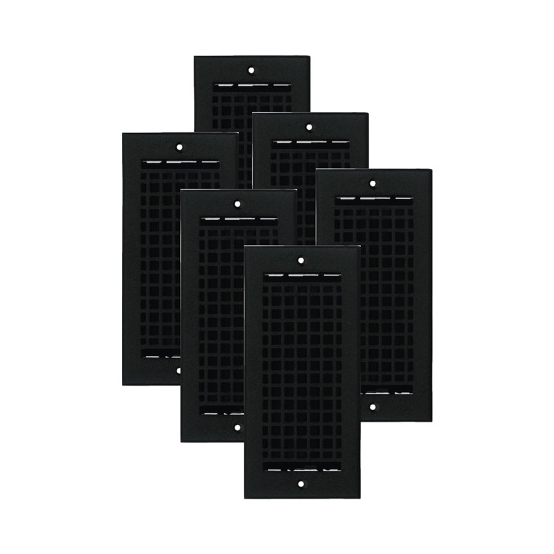 PAQUET de 6 ouvertures d'aération 4 po x 10 po (mosaïque 5-1 / 2 po x 11-3 / 4 po), Noir thermolaqué, Mur avec trous de vis