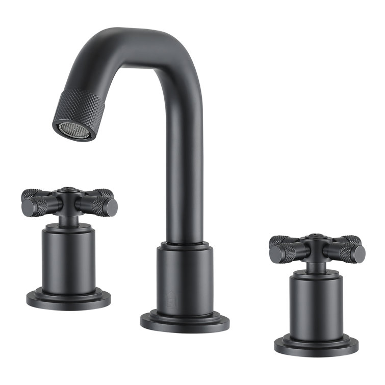 Uomo 8” Widespread Cross Handle 3-Hole Bathroom Faucet In Matte Black