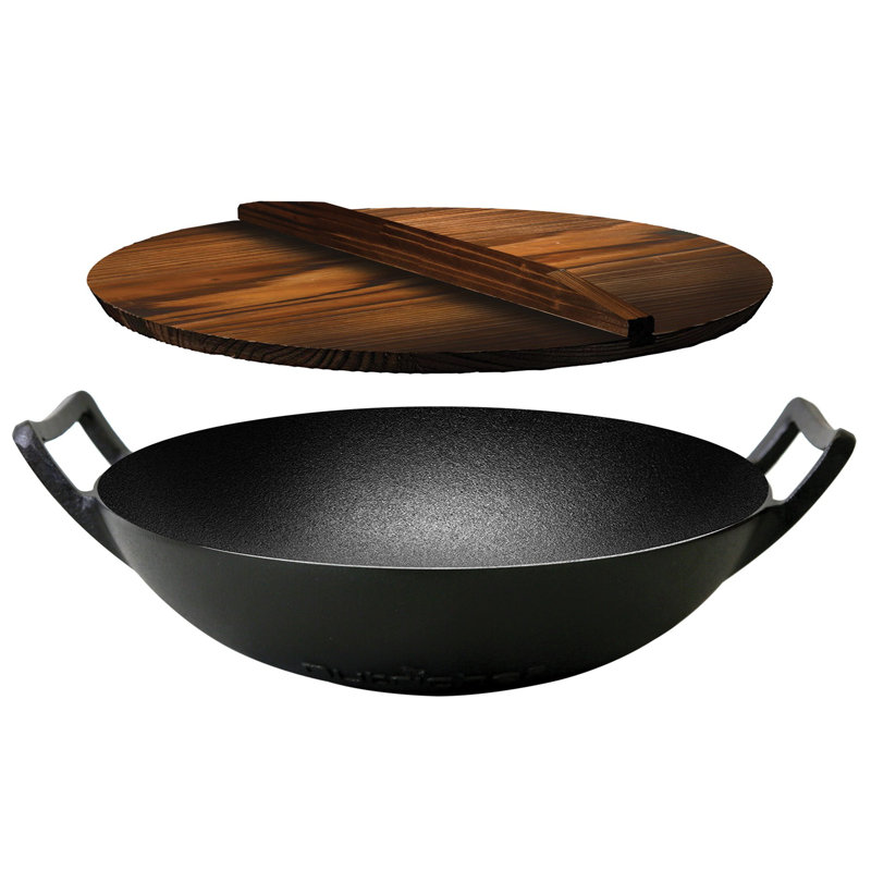 NutriChef 11.46'' Non-Stick Cast Iron Wok with Lid
