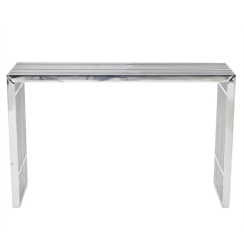 Modern Gridiron 46.5" Stainless Steel and Wood Console Table
