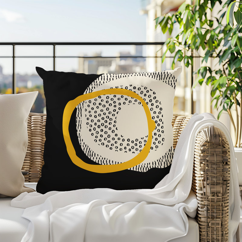 Coussin carré intérieur / extérieur pia, H 15 po x l 15 po, Jaune / noir / blanc cassé