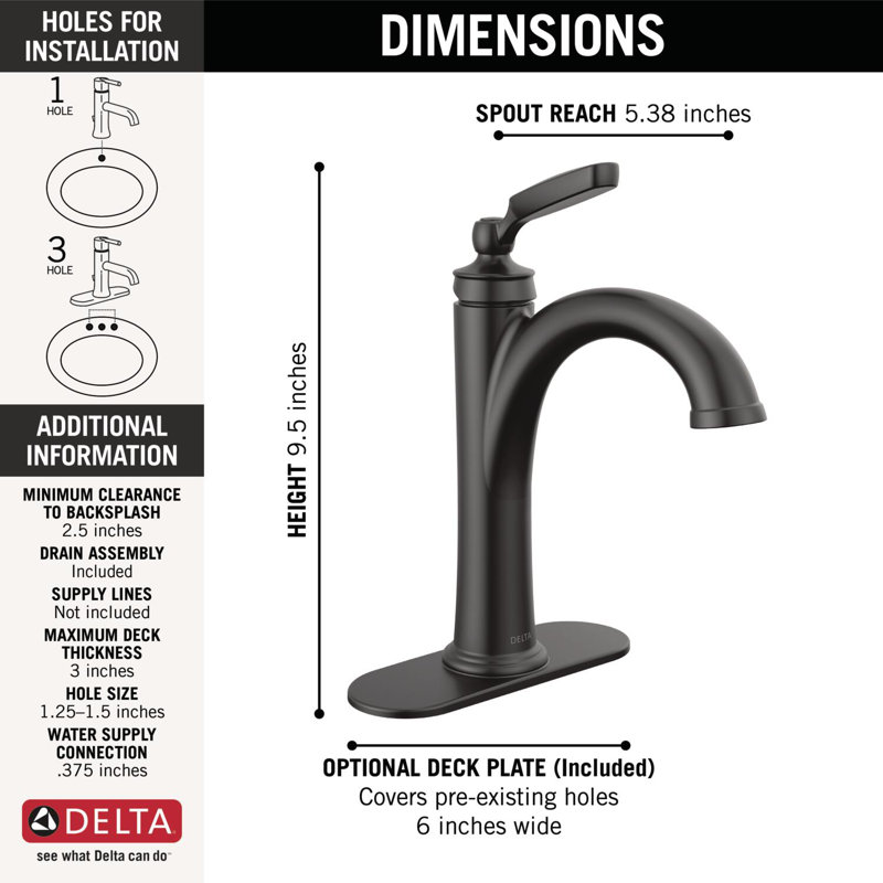 Woodhurst Single Hole Bathroom Faucet with Drain Assembly, Matte Black