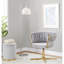 Swivel Accent Chair With X-Pedestal Base In Gold Metal And Silver Velvet