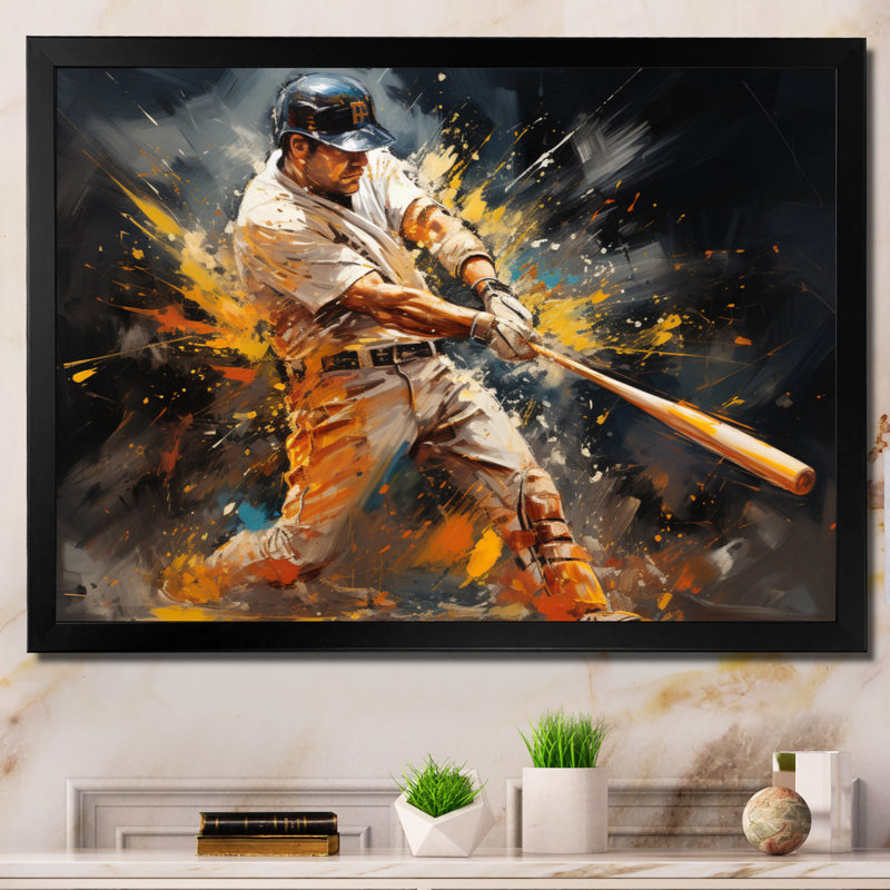 Baseball abstrait Home Run - Art de baseball sur toile, Cadre photo noir, H 12 po x l 20 po x P 1 po