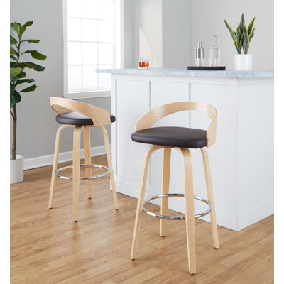 Laurenzio Fixed-Height Bar & Counter Stools with Bent Wood Legs & Round Footrest (Set of 2)