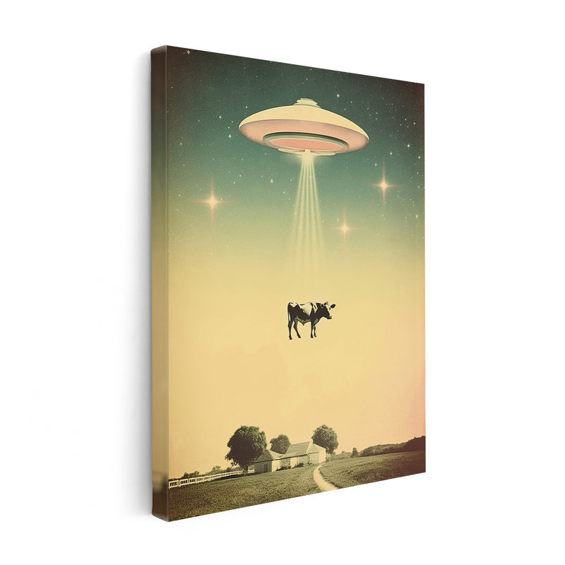 Enlèvement de vache UFO, Unframed, Canvas, 16"H x 20"W