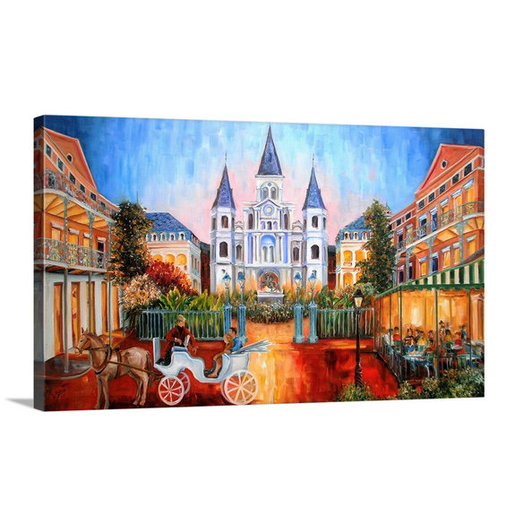 «The Hours on Jackson Square» par Bebe, reproduction d'art, H 32 po x l 44 po x P 1 po, Cadre noir
