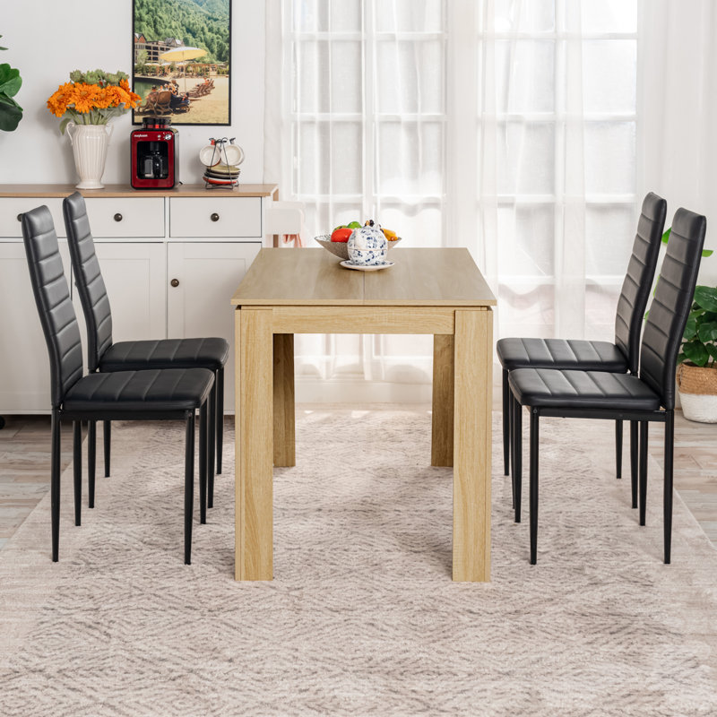 Shadasia 4 -Person Dining Set, 75cm H x 120cm W x 70cm L, Oak/Black, Black