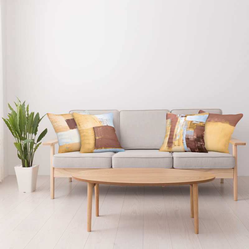 Reversible Pillow Cover, 16" H x 16" W, Mustard / Pale Redwood