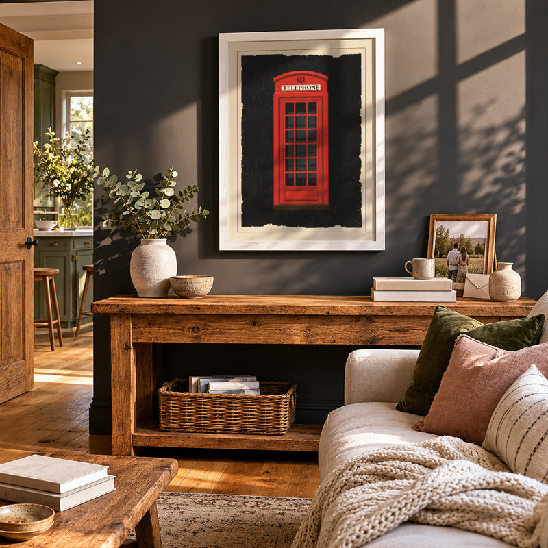 Red Telephone Box Minimalist - Framed Print, A2 - 59.4 x 42.0 cm, White