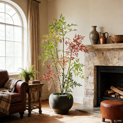 6.5FT Faux Bamboo Tree With 800+ Leaves & Cement Planter, Realistic Artificial Nandina For Home Office Decor