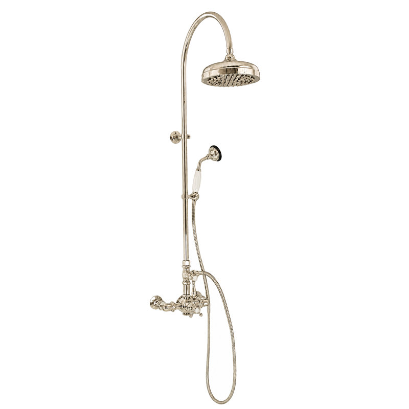 Système de douche thermostatique exposé 60 po mural avec douche à main 1,75 gal / min, Nickel poli