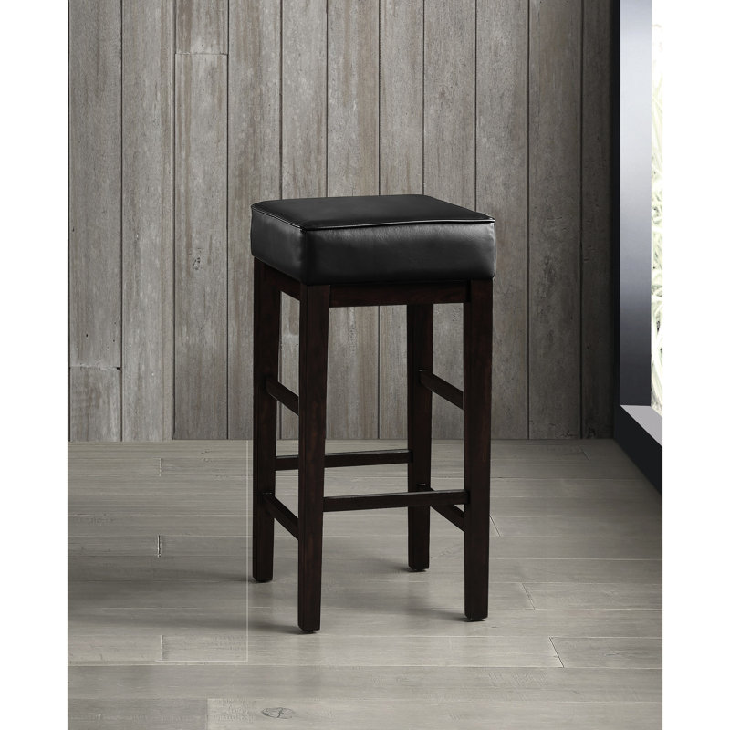 Tabourets de hauteur pub de 29 po (2), coussin de siège en similicuir noir, structure en bois massif, salle à manger transitionnelle de 2 tabourets, style, siège, fabrication