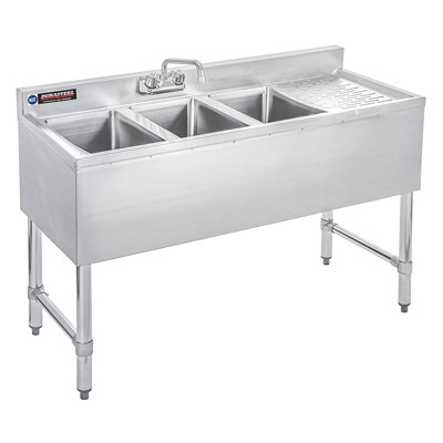 Évier de bar commercial à triple cuve avec égouttoir à droite - format de cuve 10 po x 14 po x 10 po - Certifié NSF