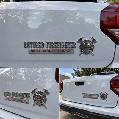 Firefighter Honor Courage Sacrifice Car Emblem Metal Badge   Metal Firefighter Edition Emblem Adhesive  Car Badge Auto Decal Set For Truck SUV Car Motorcycle