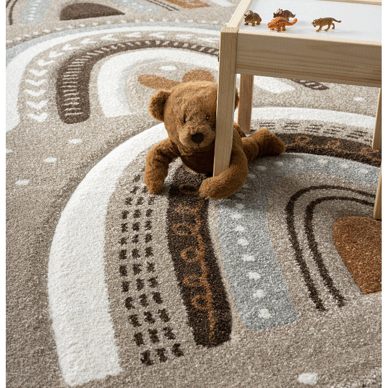 Hollaway Pastel Kids Grey/White/Brown Rug, Rectangle 80 x 150cm