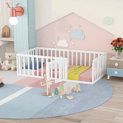 Wood Daybed Frame with Fence and Door