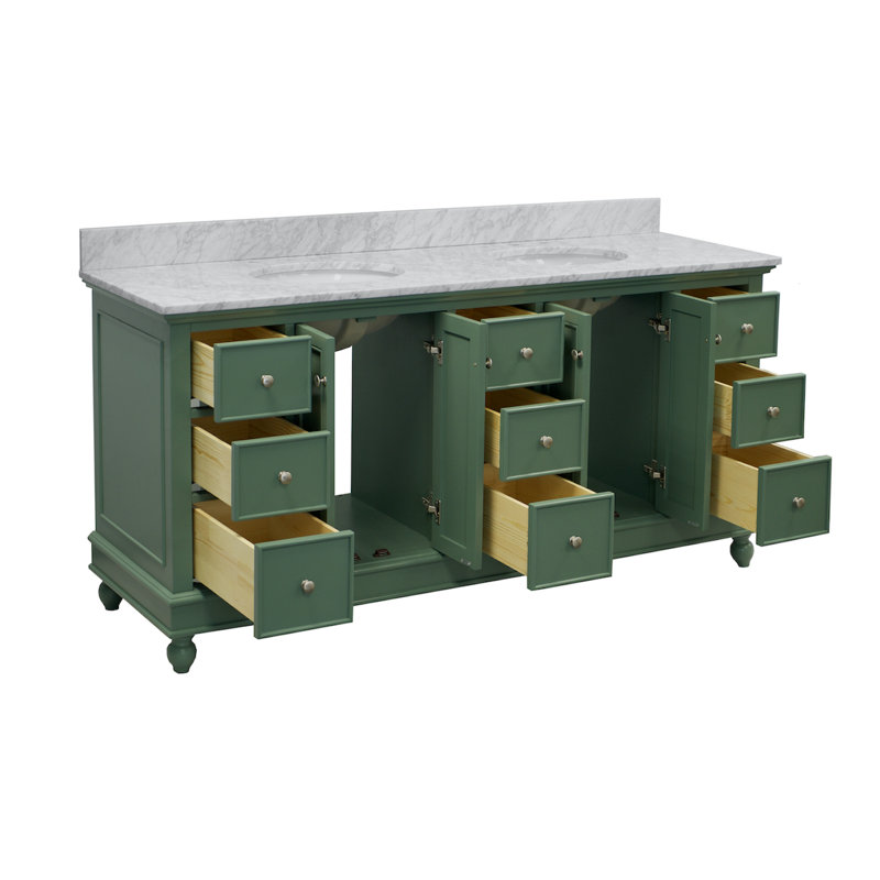 Ensemble de meuble-lavabo double 72 po Ferdinand, Vert sauge, Marbre de Carrare
